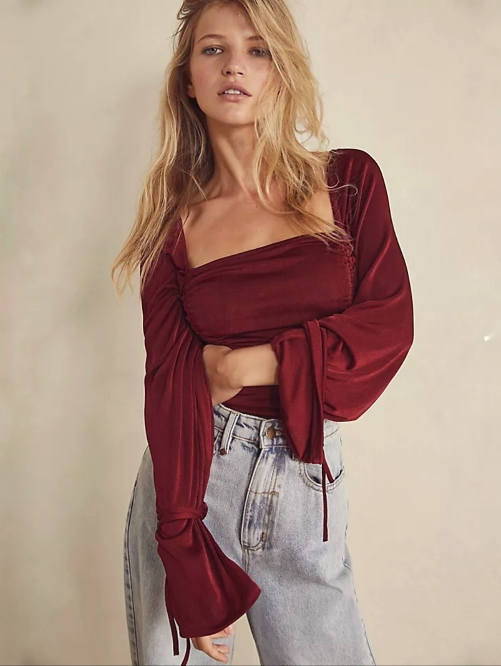 Free People Meant to Be ruched bodysuit Cherry Chai NEW